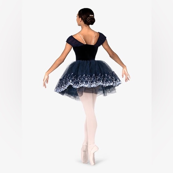 ELISSE Womens Off-the-Shoulder Platter Tutu Ballet Dress in Navy, medium adult - Picture 2 of 3
